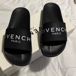 Givenchy Black Slide Sandals with White Logo